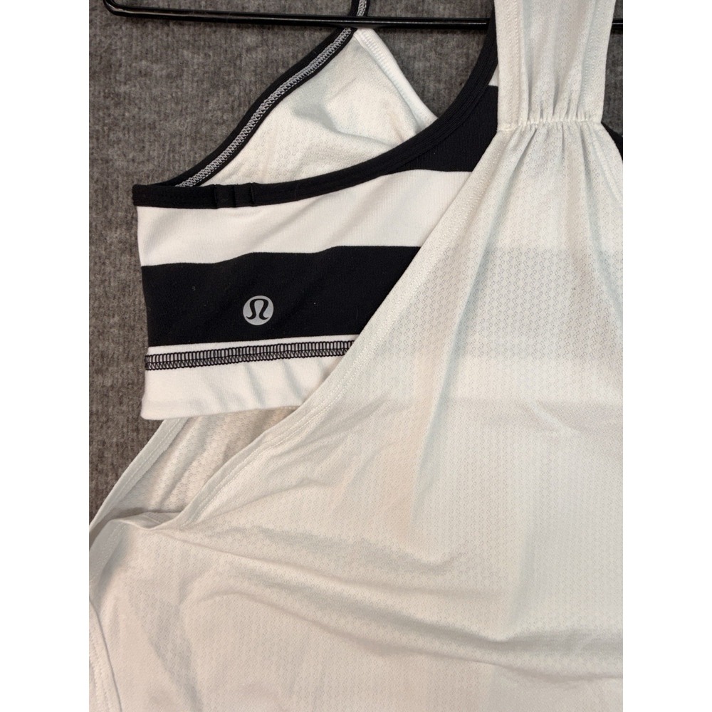 Lululemon Built In Bra Tank Top White Black Stripe Racerback Size 8 - Picture 6 of 9